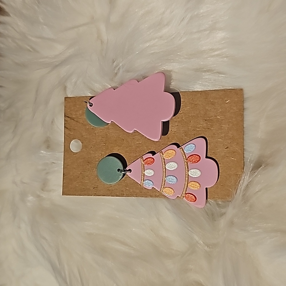 Pink Tree Earrings - Picture 2 of 2